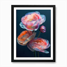 Three Flowers Against A Dark Background Art Print