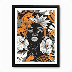 African Woman With Flowers 3 Art Print