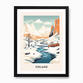 Vintage Winter Travel Poster Iceland 1 Art Print