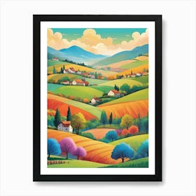 Colorful Countryside Landscape Illustration Art Print 3 Art Print