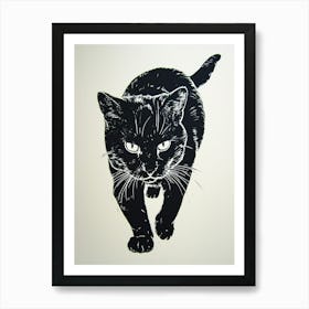 American Shorthair Linocut Blockprint 2 Art Print