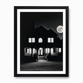 Haunted house in Full Moon Art Print