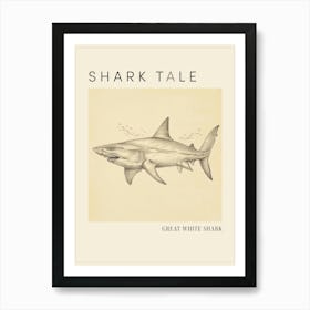 Great White Shark Vintage Illustration 2 Poster Art Print