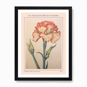 Carnation Dianthus French Flower Botanical Poster Art Print