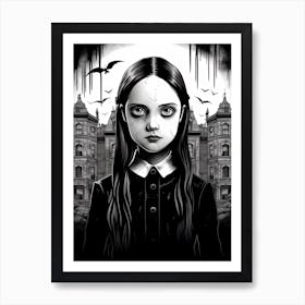 Portrait Of Wednesday Addams Line Art Dark 7 Fan Art Art Print
