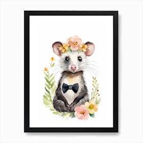 Baby Opossum Flower Crown Bowties Woodland Animal Nursery Decor (20) Result Art Print