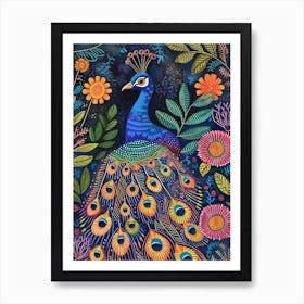 Folk Colourful Peacock 4 Art Print