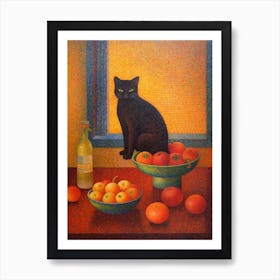 Bouvardia With A Cat 4 Pointillism Style Art Print