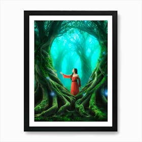 Surreal Scene Captures Enigmatic Tree Woman Roots Intertwine With Her Form Branches Morph Into Del Art Print