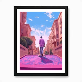 Skateboarding In Barcelona, Spain Futuristic 3 Art Print