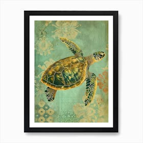 Ornamental Sea Turtle Wallpaper Style 9 Art Print