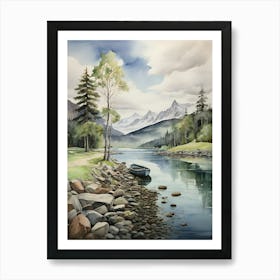 Watercolour Of A Lake 3 Art Print