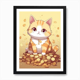 Kawaii Cat Drawings Fortune Coins 2 Art Print