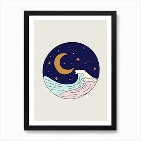 Moon Over Rough Sea Art Print