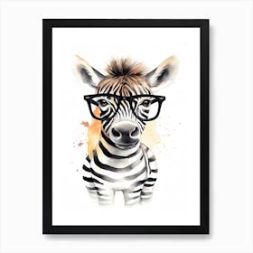 Smart Baby Zebra Wearing Glasses Watercolour Illustration 4 Art Print
