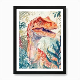 Pastel Rainbow Allosaurus Dinosaur 2 Art Print