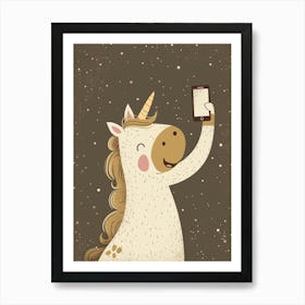 Unicorn With A Smart Phone Muted Pastels Mustard 1 Art Print