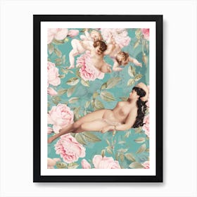 Antique Sleeping Venus In Roses Garden  Art Print