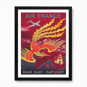 Fire Bird, Far East, Colorful Vintage Asian Travel Poster Art Print