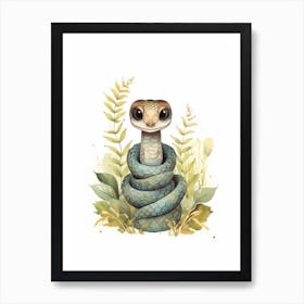 Watercolour Jungle Animal Baby Bushmaster Snake 1 Art Print