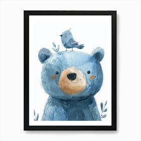 Small Joyful Bear With A Bird On Its Head 1 Art Print