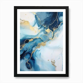 Blue, White, Gold Flow Asbtract Painting 2 Poster