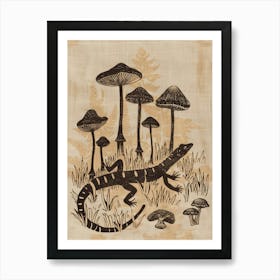 Lizard & Mushroom Block Print 2 Art Print