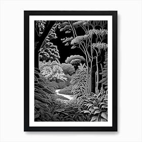 Norfolk Botanical Garden, 1, Usa Linocut Black And White Vintage Art Print