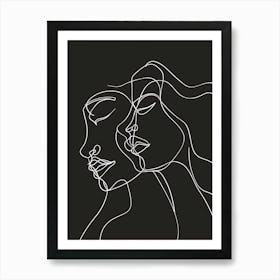 Abstract Women Faces In Line Black And White 8 Art Print
