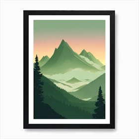 Misty Mountains Vertical Composition In Green Tone 43 Art Print