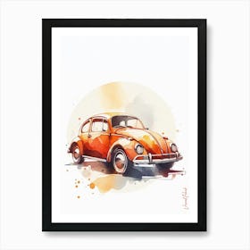 Vintage Orange Vw Beetle Car Art Print