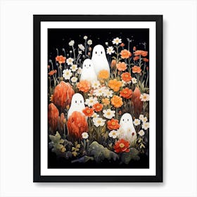 Cute Bedsheet Ghost, Botanical Halloween Watercolour 25 Art Print