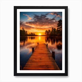 Wooden Lake Path in the Sunset Art Print