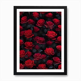 Red Roses On Black Background 1 Art Print