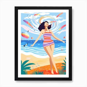 Body Positivity Day At The Beach Colourful Illustration  3 Art Print