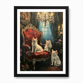 Kittens Sat On A Throne Rococo Inspired 3 Art Print