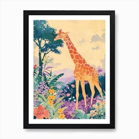 Cute Giraffe In The Leaves Watercolour Style Illustration 5 Art Print