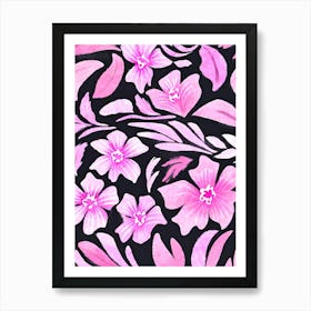 Pink Flowers On Black Art Print