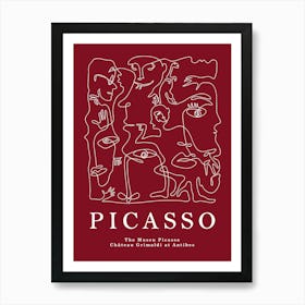 Picasso Burgundy Red Line Art Art Print