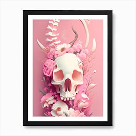 Animal Skull Pink Vintage 1 Floral Art Print