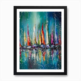 Boats In The Harbor Sea Painting Art Print