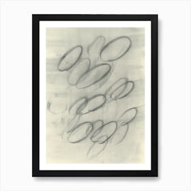 charcoal drawing abstract oval circle shapes grey gray beige hand drawn vintage retro Art Print