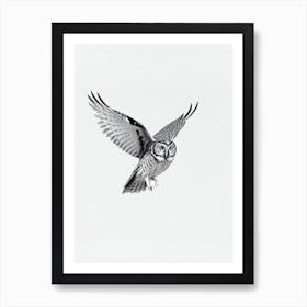 Owl B&W Pencil Drawing 2 Bird Art Print