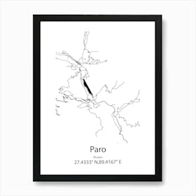 Paro,Bhutan Minimalist Map Art Print