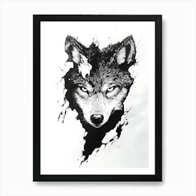 Angry Wolf Watching from Wall Hole 13 Art Print