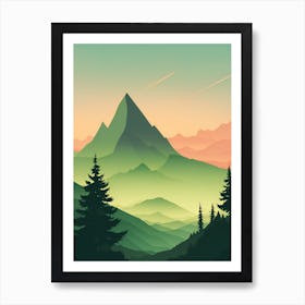 Misty Mountains Vertical Composition In Green Tone 94 Art Print