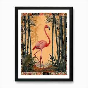 Greater Flamingo And Bamboo Boho Print 1 Art Print