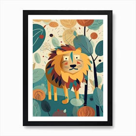 Lion Jungle Cartoon Illustration 2 Art Print