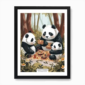 Giant Panda Family Picnicking In The Woods Poster 3 Art Print