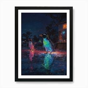 Penguins At Night 1 Art Print